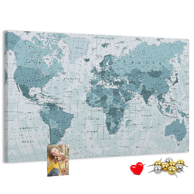 Nástěnka Mapa světa v odstínech modré.