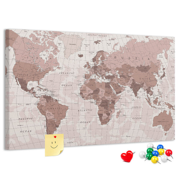 Fětská nástěnka Mapa světa v odstínech růžové.
