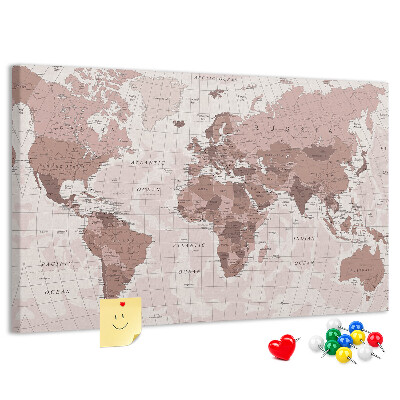 Fětská nástěnka Mapa světa v odstínech růžové.