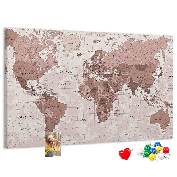 Fětská nástěnka Mapa světa v odstínech růžové.
