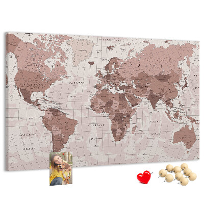 Fětská nástěnka Mapa světa v odstínech růžové.