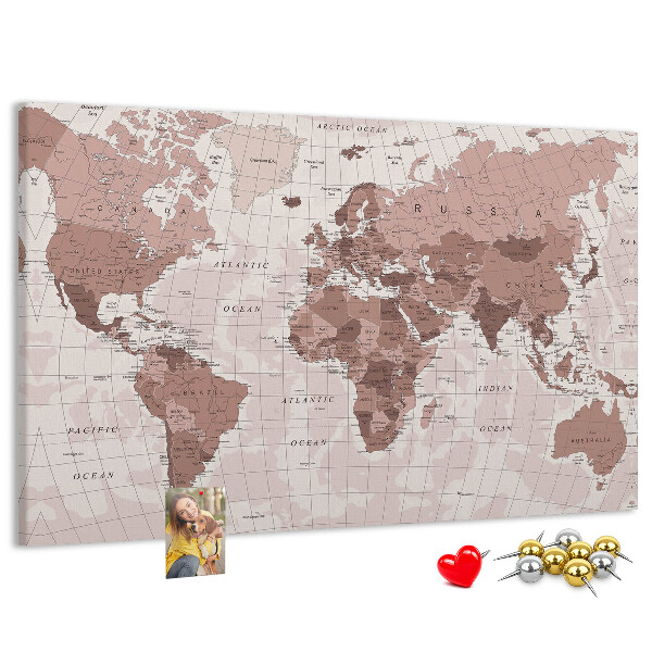 Fětská nástěnka Mapa světa v odstínech růžové.