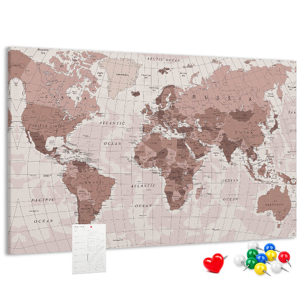 Fětská nástěnka Mapa světa v odstínech růžové.