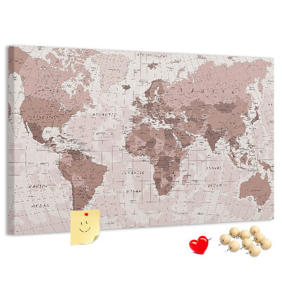 Fětská nástěnka Mapa světa v odstínech růžové.
