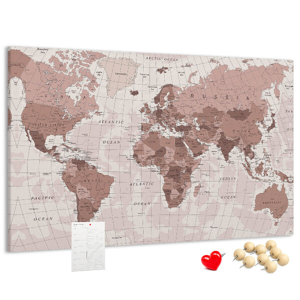 Fětská nástěnka Mapa světa v odstínech růžové.