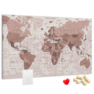 Fětská nástěnka Mapa světa v odstínech růžové.