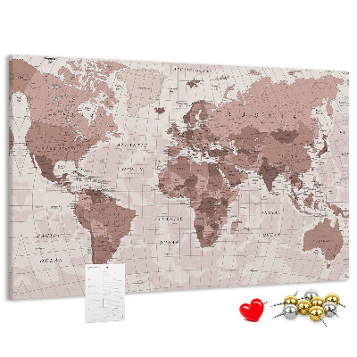 Fětská nástěnka Mapa světa v odstínech růžové.