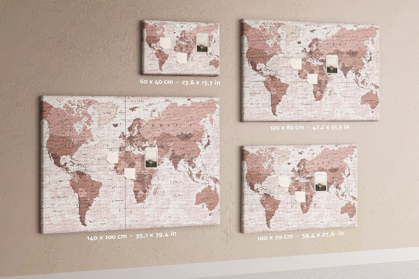 Fětská nástěnka Mapa světa v odstínech růžové.