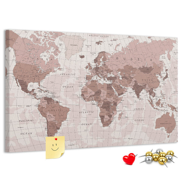 Fětská nástěnka Mapa světa v odstínech růžové.
