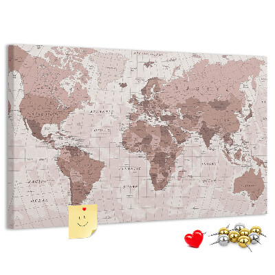 Fětská nástěnka Mapa světa v odstínech růžové.