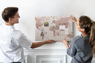 Fětská nástěnka Mapa světa v odstínech růžové.