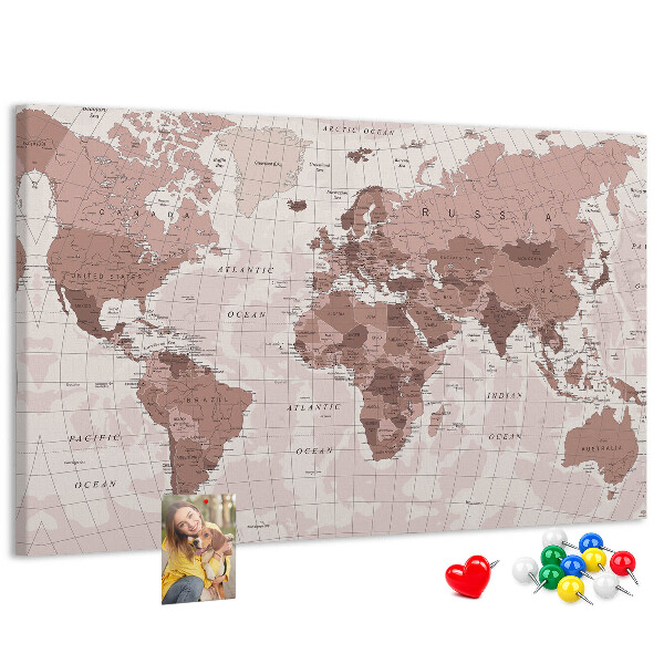 Fětská nástěnka Mapa světa v odstínech růžové.