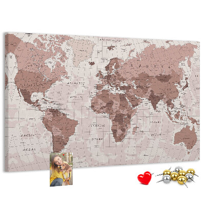 Fětská nástěnka Mapa světa v odstínech růžové.