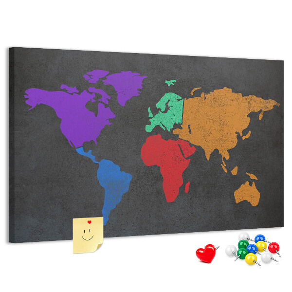 Fětská nástěnka Barevná mapa světa na tmavém pozadí