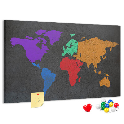 Fětská nástěnka Barevná mapa světa na tmavém pozadí