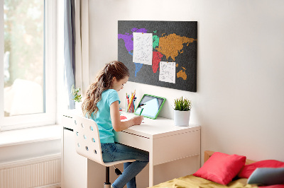 Fětská nástěnka Barevná mapa světa na tmavém pozadí