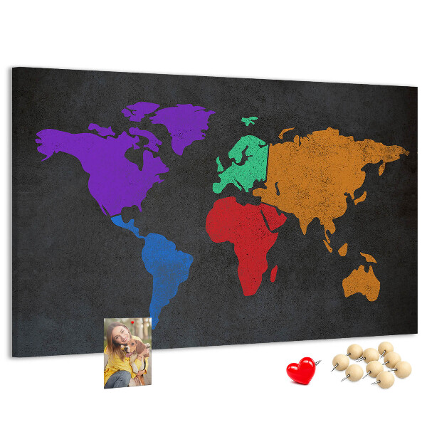 Fětská nástěnka Barevná mapa světa na tmavém pozadí