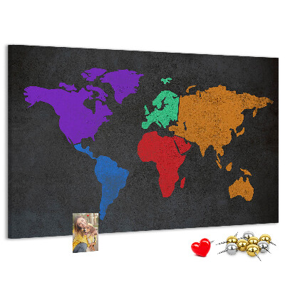 Fětská nástěnka Barevná mapa světa na tmavém pozadí