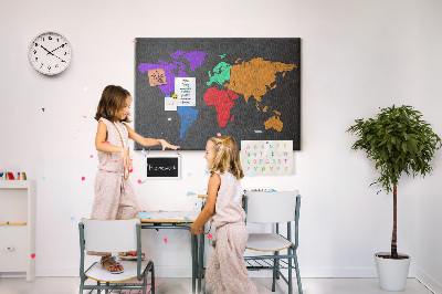 Fětská nástěnka Barevná mapa světa na tmavém pozadí