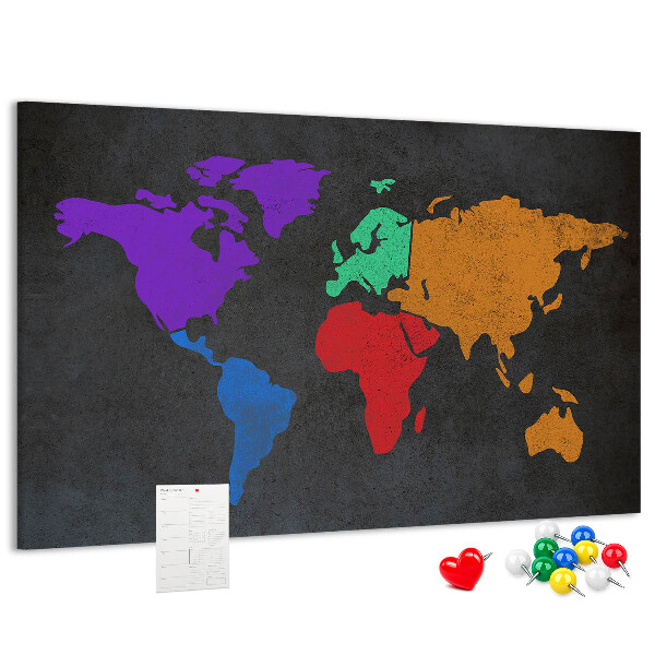 Fětská nástěnka Barevná mapa světa na tmavém pozadí