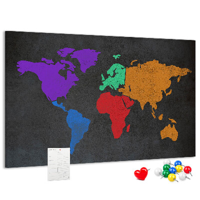 Fětská nástěnka Barevná mapa světa na tmavém pozadí