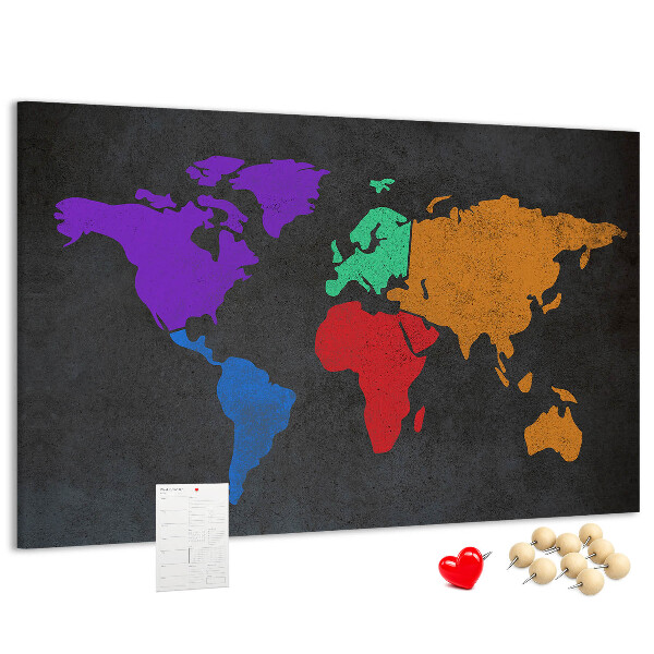 Fětská nástěnka Barevná mapa světa na tmavém pozadí