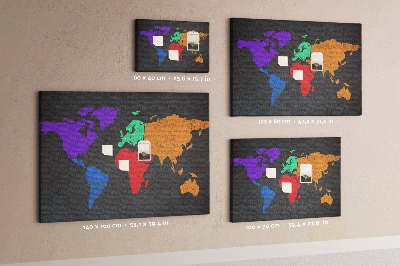 Fětská nástěnka Barevná mapa světa na tmavém pozadí