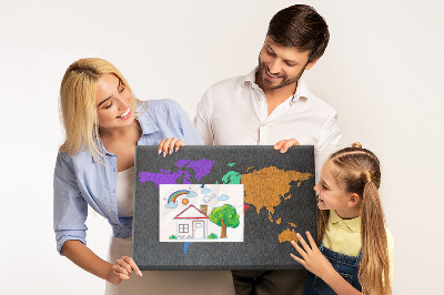 Fětská nástěnka Barevná mapa světa na tmavém pozadí
