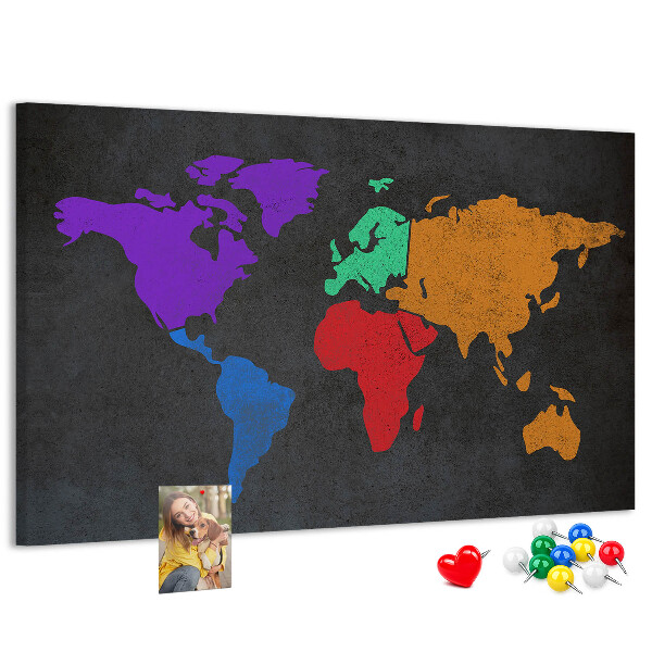 Fětská nástěnka Barevná mapa světa na tmavém pozadí