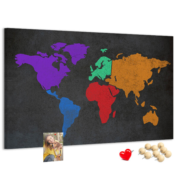 Fětská nástěnka Barevná mapa světa na tmavém pozadí