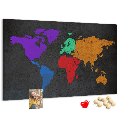 Fětská nástěnka Barevná mapa světa na tmavém pozadí