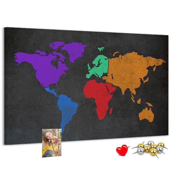 Fětská nástěnka Barevná mapa světa na tmavém pozadí