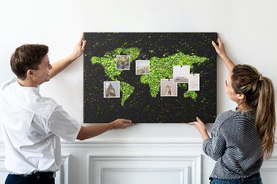 Nástěnka Zelená mapa světa na černém pozadí