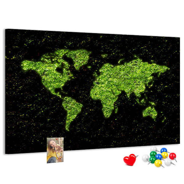 Nástěnka Zelená mapa světa na černém pozadí