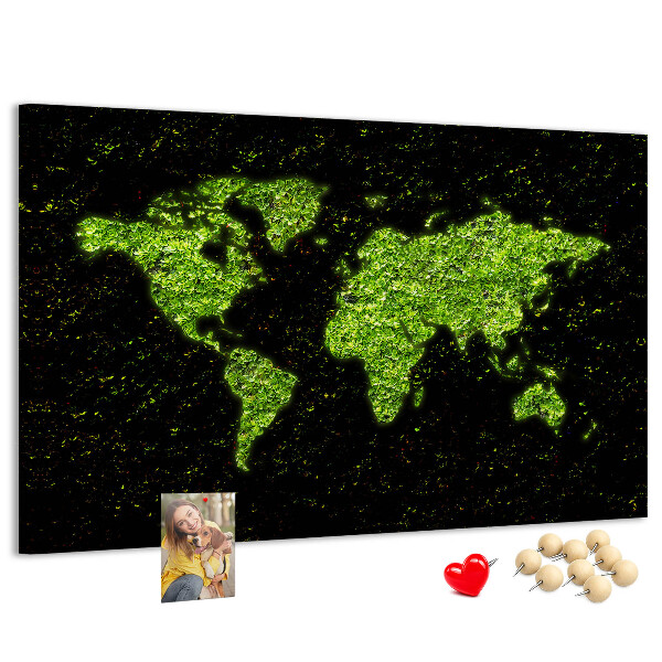 Nástěnka Zelená mapa světa na černém pozadí