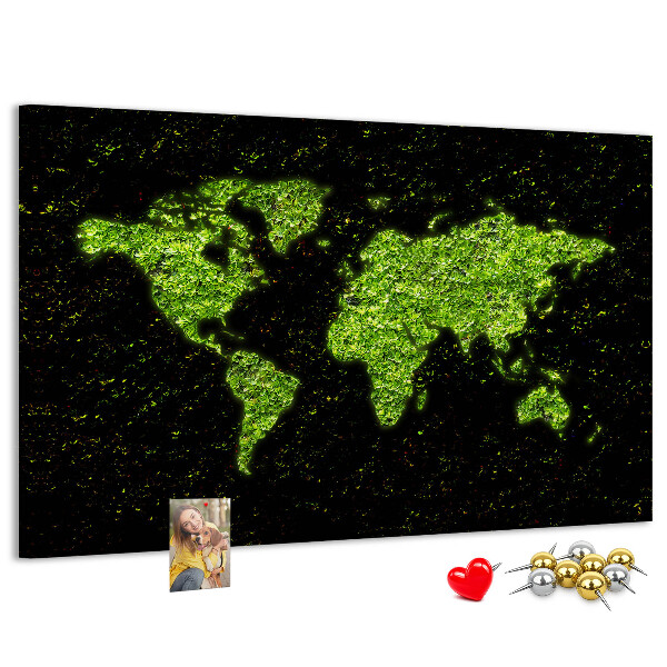 Nástěnka Zelená mapa světa na černém pozadí