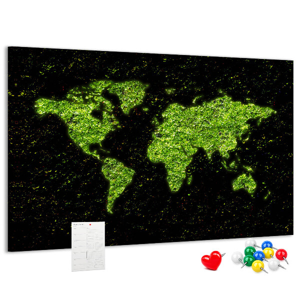 Nástěnka Zelená mapa světa na černém pozadí