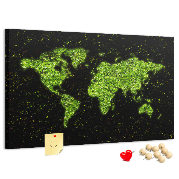 Nástěnka Zelená mapa světa na černém pozadí