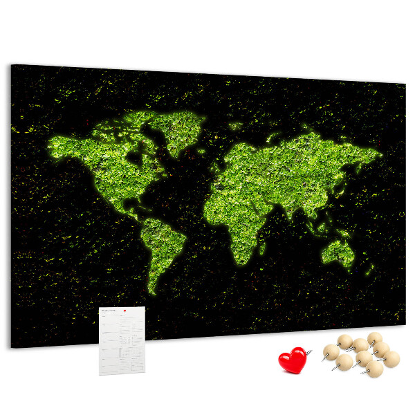 Nástěnka Zelená mapa světa na černém pozadí