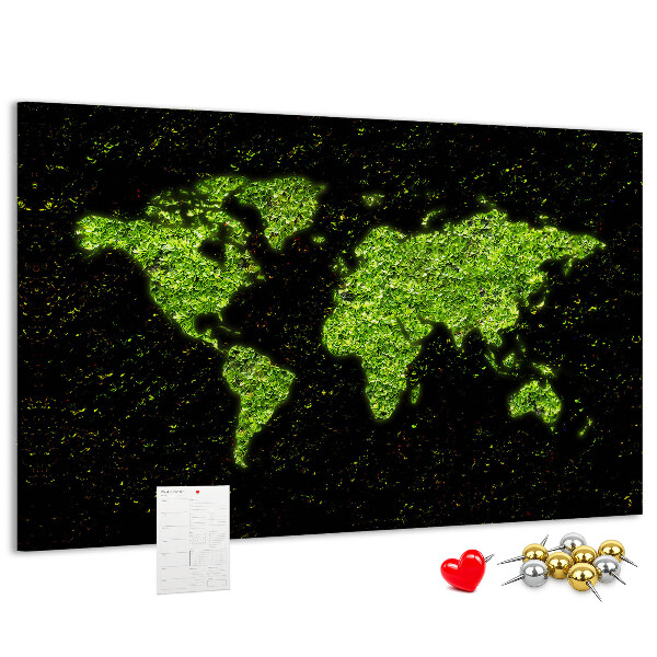 Nástěnka Zelená mapa světa na černém pozadí