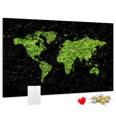 Nástěnka Zelená mapa světa na černém pozadí