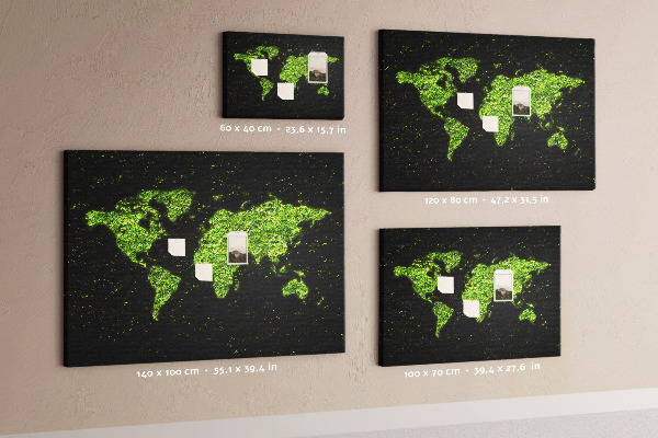 Nástěnka Zelená mapa světa na černém pozadí