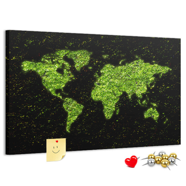 Nástěnka Zelená mapa světa na černém pozadí