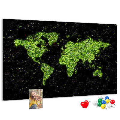 Nástěnka Zelená mapa světa na černém pozadí