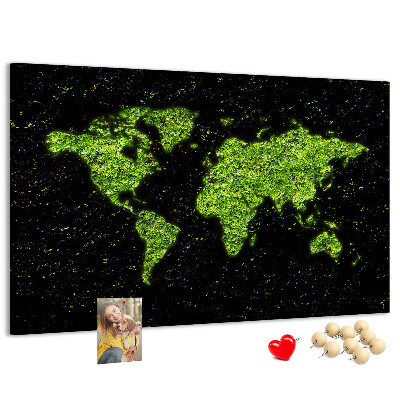Nástěnka Zelená mapa světa na černém pozadí