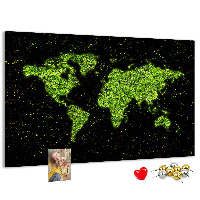 Nástěnka Zelená mapa světa na černém pozadí