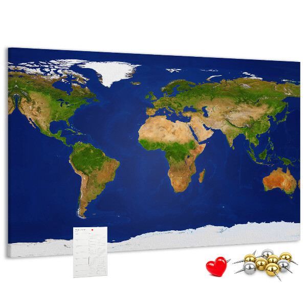 Nástěnka Mapa světa s barevnými špendlíky.