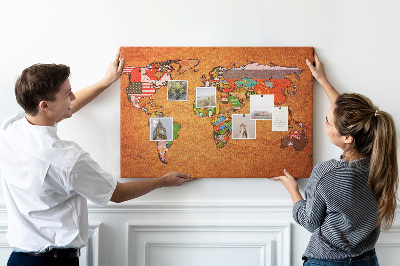 Korková nástěnka Mapa světa s vlajkami zemí
