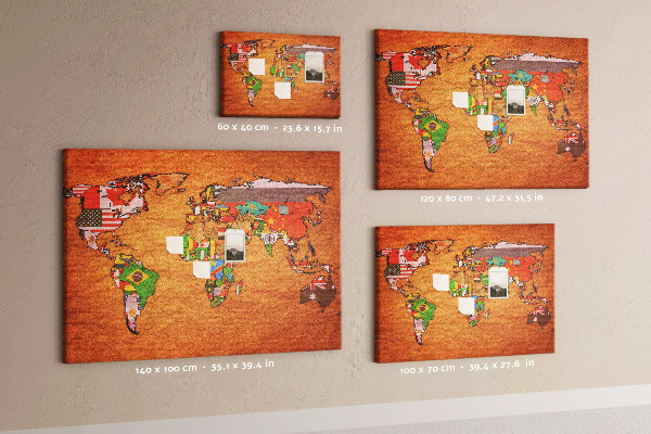 Korková nástěnka Mapa světa s vlajkami zemí