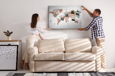 Korková nástěnka Mapa světa v cihlovém stylu